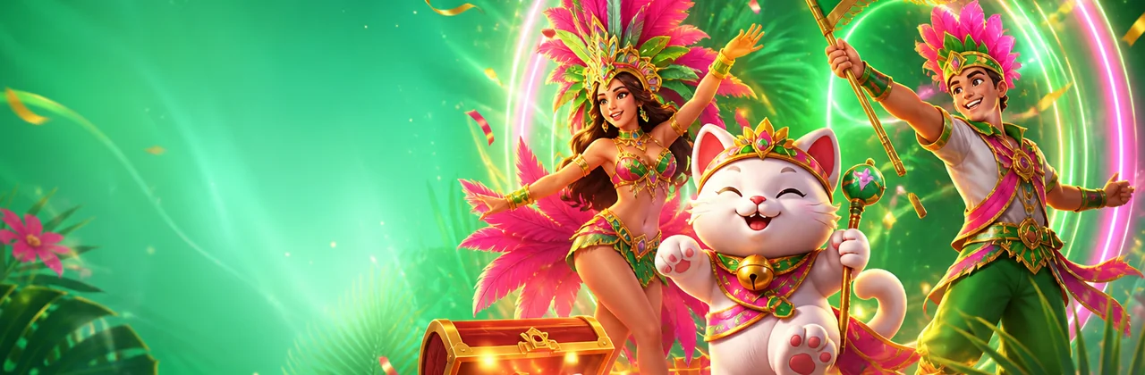 Banner sự kiện cộng đồng với linh vật mèo và rương quà